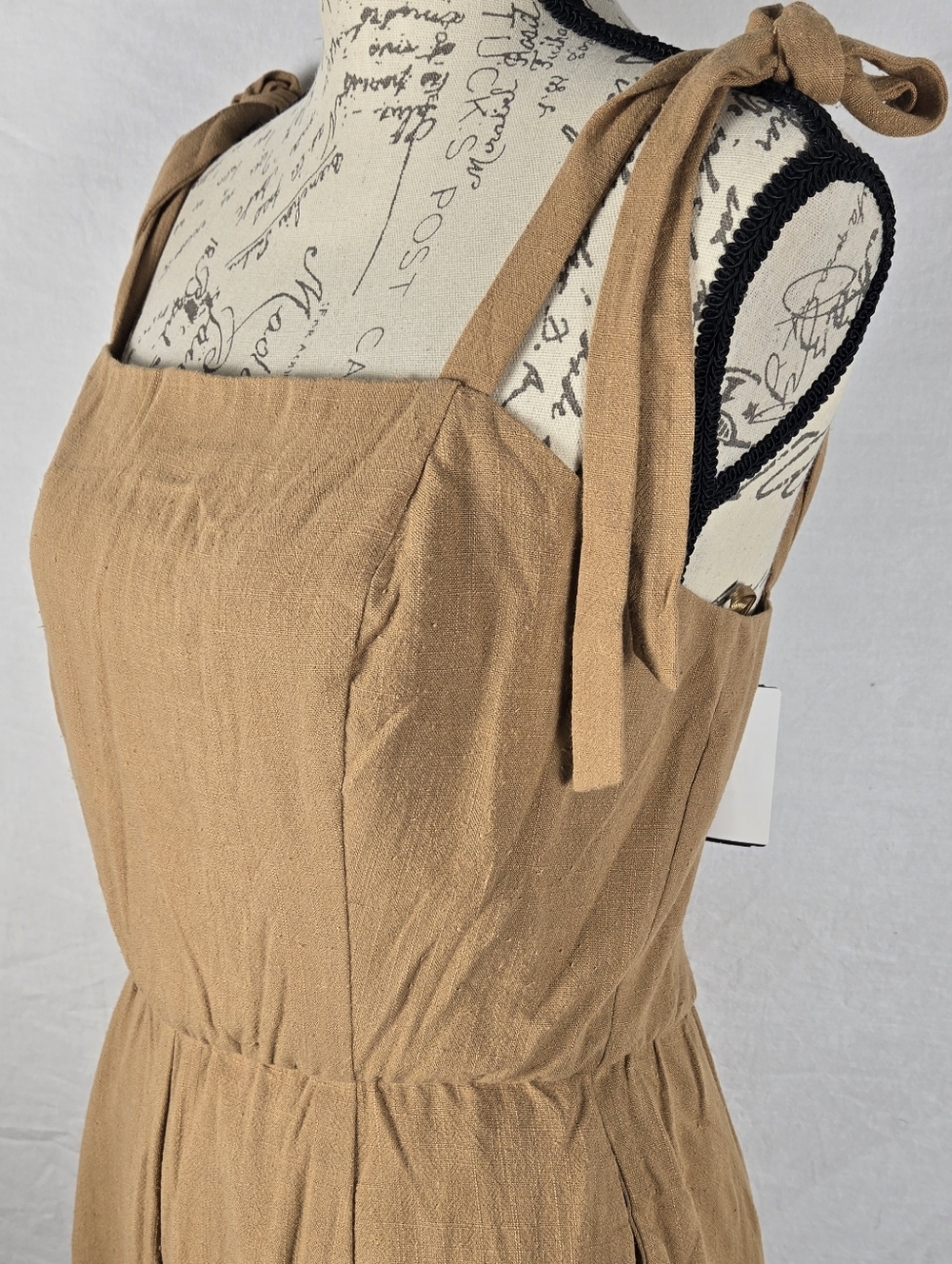 Lost + Wander Macaroon Tie Strap Linen Blend Romper Brown Tan NWT - Medium - Picture 2 of 9